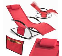 SoBuy OGS28-Rx2 Chaise longue 2 personnes Chaise longue de jardin résistante aux intempéries Chaise à bascule avec oreiller Chaise à bascule Chaise longue de plage extérieure jusqu'à 150 kg Rouge