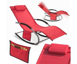 SoBuy OGS28-Rx2 Chaise longue 2 personnes Chaise longue de jardin résistante aux intempéries Chaise à bascule avec oreiller Chaise à bascule Chaise longue de plage extérieure jusqu'à 150 kg Rouge
