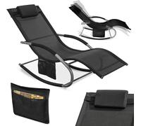 SoBuy OGS28-SCH Chaise longue de jardin résistante aux intempéries Chaise longue à bascule avec coussin Chaise longue de relaxation Chaise longue à bascule Chaise longue de plage jusqu'à 150 kg Noir