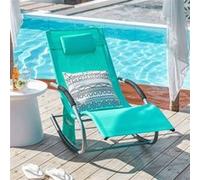 SoBuy OGS28-TB Chaise longue de jardin résistante aux intempéries Chaise longue à bascule avec coussin Chaise longue de relaxation Chaise longue à bascule Chaise longue de plage jusqu'à 150 kg Turquoi
