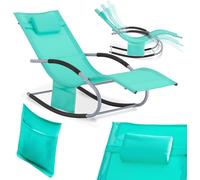 SoBuy OGS28-TBx2 Chaise longue 2 personnes Chaise longue de jardin résistante aux intempéries Chaise à bascule avec coussin Chaise à bascule Chaise longue de plage jusqu'à 150 kg Turquoise clair