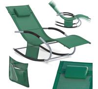 SoBuy OGS28-WDx2 Chaise longue 2 personnes Chaise longue de jardin résistante aux intempéries Chaise à bascule avec oreiller Chaise à bascule Chaise longue de plage jusqu'à 150 kg Vert foncé