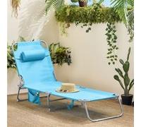 SoBuy Chaise longue de jardin avec poche latérale et coussin aéré pliable Chaise longue pour jardins, cours, plages, balcons Bleu OGS35-B