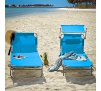 OGS35-Bx2 Lot de 2 Chaises Longues Pliables et Réglables, Transat de Jardin avec Appui-Tête et Pochette, Bain de Soleil, Transat Relaxation