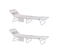 SoBuy® OGS35-MI x2 Lot de 2 Bains de soleil Chaises Longues Transats de Jardin Camping inclinables, pliables et réglables - Beige