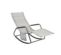 SoBuy Chaise à bascule Chaise longue avec poche latérale Chaise longue de jardin Chaise longue de relaxation Chaise longue à bascule pour jardins, cours, plages, balcons Gris clair OGS47-HG