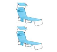 SoBuy Set de 2 Bains de soleil avec toit solaire et coussin Support chaise longue de jardin pliable Chaise longue de relaxation pour jardins, cours, plages, balcons Beige OGS48-MIx2