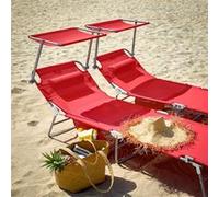 SoBuy OGS48-Rx2 Lot de 2 Chaise Longue Pliable avec Pare-Soleil Réglable - Transat Jardin, 198 x 63 x 65 cm, 4 Positions Inclinables, 150kg Max - Pour Piscine, Jardin, Terrasse et Camping - Rouge Roug