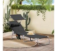 SoBuy OGS48-Sch Chaise Longue Pliable avec Pare-Soleil Réglable - Transat Jardin, 198 x 63 x 65 cm, 4 Positions Inclinables, 150kg Max - Pour Piscine, Jardin, Terrasse et Camping Noir