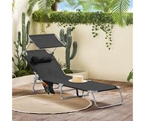 SoBuy OGS48-Sch Chaise Longue Pliable avec Pare-Soleil Réglable - Transat Jardin, 198 x 63 x 65 cm, 4 Positions Inclinables, 150kg Max - Pour Piscine, Jardin, Terrasse et Camping Noir