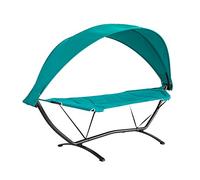 SoBuy OGS51-TB Transat Lit Suspendu Hamac de Jardin avec Support et Pare-Soleil Bain de Soleil - Surface de Couchage L214xP100cm - Turquoise