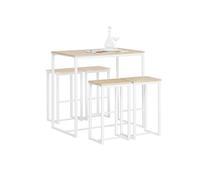 SoBuy OGT15-WN Set de 1 Table + 4 Tabourets Ensemble Table de Bar Bistrot + 4 Tabourets de Bar avec Repose-Pieds (Blanc)