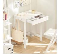 SoBuy Petit Bureau avec 1 Tiroir, 2 Crochets et Étagères de Rangement Table Gaming Compacte pour Chambre, Blanc 60x40x77 cm
