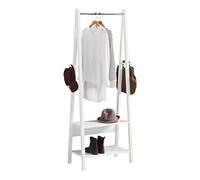 Portant à Vêtements avec 2 Etagères de Rangement, Porte-Manteau Moderne & Rail de Suspension pour Chambre & Hall, Blanc, FRG59-W