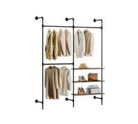 SoBuy Portant à Vêtements Mural avec 3 tringles 168x46x220 cm | Penderie ouverte avec 3 étagères MDF, rangement industriel pour chambre Noir KLS18-SCH