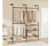SoBuy Portant à Vêtements Mural Industriel 3 Tringles 3 Étagères MDF 168x46x220 cm Armoire Murale Noir Dressing Chambre Couloir