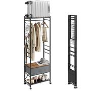 SoBuy Portant à vêtements pliable avec tiroir en tissu, 60,5x32,5x175 cm | Avec roulettes, porte-bagages & étagères montables flexiblement, pour chambre couloir, montage sans outil, Noir, KLS23-SCH