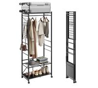 SoBuy Portant à vêtements pliable sur roulettes, 70,5x38,5x175 cm chambre | avec porte-bagages & étagères montables flexiblement, séchoir à linge pour buanderie, montage sans outil, Noir, KLS22-SCH