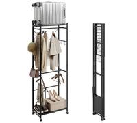 SoBuy Portant à vêtements Roulettes pliable étroit, 60,5x32,5x175 cm | Avec rangement pour chaussures, crochets & porte-bagages pour chambre, couloir, buanderie, montage sans outil, Noir KLS21-SCH