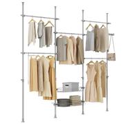 SoBuy Portant à Vêtements Télescopique avec Étagères Gris | Penderie ouverte réglable avec tringles, porte-manteau pour chambre et dressing KLS04-II-HG