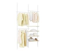 SoBuy Portant à Vêtements Télescopique avec Étagères | Penderie ouverte réglable avec tringles et rangement, porte-manteau chambre Blanc Naturel KLS17-WN