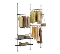 SoBuy Portant à Vêtements Télescopique avec tringles étagères | Penderie ouverte réglable pour chambre et dressing, rangement pratique Noir FRG34-II-SCH