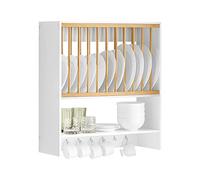 SoBuy Porte-Assiettes Murale, 11 assiettes, 7 crochets, blanc, 64x71x24cm | Meuble de Rangement d'Assiettes Mural avec étagère, séchage & gain de place, charge 10 kg, MDF/bois, cuisine & repas, KCR09-W