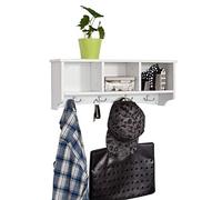 SoBuy Porte-Manteau Mural avec 4 Crochets 60x15x23cm pour entrée | Étagère armoire salle de bain, 3 compartiments pratiques, MDF laqué blanc, charge 15kg FRG48-W