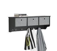 SoBuy Porte manteau mural avec 5 crochets 100x20x30cm pour entrée | Meuble entrée avec 3 paniers en toile de lin, MDF FSC, rangement optimisé, charge 15kg, noir FRG282-SCH