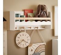 SoBuy Porte-manteau pour enfants avec étagère Étagère à livres pour enfants Étagère murale Porte-manteau mural Porte-manteau pour enfants blanc KMB78-W