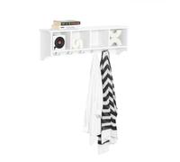 SoBuy Portemanteau Étagère Murale Porte-Manteau Salle de Bain Meuble d’Entrée avec 4 Compartiments de Rangement Et 5 Crochets Blanc, FRG48-L-W