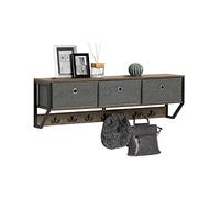 SoBuy Portemanteau Mural Meuble d’Entrée Vestiaire Portant à Vêtements Étagère Murale avec 3 Paniers et 7 Crochets Doubles, Style Industriel 100x20x30 cm, FHK26-N