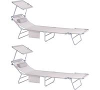 SoBuy Set de 2 Bains de soleil avec toit solaire et coussin Support chaise longue de jardin pliable Chaise longue de relaxation pour jardins, cours, plages, balcons Beige OGS48-MIx2