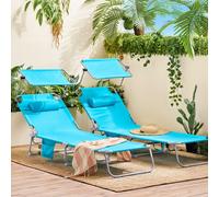 SoBuy Set de 2 chaises longues sur coussin pliable Chaise longue de plage Chaise longue de relaxation pour jardins, cours, plages, balcons Bleu Peut supporter jusqu'à 110 kg OGS48-Bx2