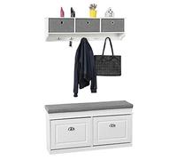 SoBuy Set de Banc de Rangement avec Coussin Rembourré, 2 abattants + Meuble d'Entrée Portemanteau Mural 3 Tiroirs, FSR64-W + FRG282-W