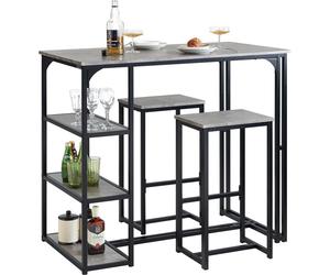 SoBuy Set de table et 2 tabourets de bar, tabouret de bar + chaises de bar, table de bistrot, set de bar, chaise haute pour balcon, cuisine et salle à manger, gris