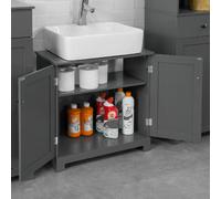 SoBuy Meuble sous Lavabo Salle de Bain -Meuble sous Vasque avec Portes et étagère réglable - Meuble de Rangement Salle de Bain Compact en MDF, Gris Foncé, 60x60x29cm, BZR18-DG