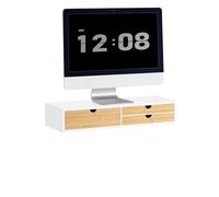 SoBuy Support Écran 3 Tiroirs Charge max. 14kg 60x11x22cm Bureau | rehausseur moniteur ergonomique, MDF et bambou, pour ordinateur portable ou TV BBF11-WN