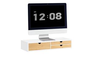 SoBuy Support Écran 3 Tiroirs Charge max. 14kg 60x11x22cm Bureau | rehausseur moniteur ergonomique, MDF et bambou, pour ordinateur portable ou TV BBF11-WN