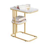 SoBuy Table d'Appoint Effet Marbre avec Métal Doré 50x30x58 cm | Bout de canapé, table basse et table de chevet au design moderne pour salon FBT110-G