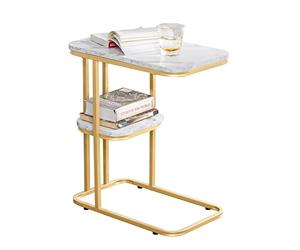 SoBuy Table d'Appoint Effet Marbre avec Métal Doré 50x30x58 cm | Bout de canapé, table basse et table de chevet au design moderne pour salon FBT110-G