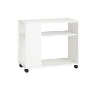 SoBuy Table d'appoint mobile avec roulettes, 2 niveaux avec étagères, blanc