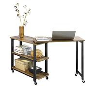 SoBuy Table d'Appoint Rotative avec roulettes 133x30x69 cm | Console mobile avec 2 étagères et 6 roulettes, design industriel pour salon FWT83-PF