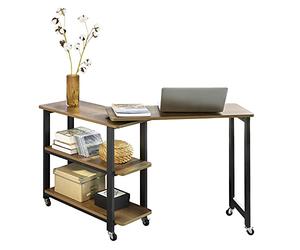 SoBuy Table d'Appoint Rotative avec roulettes 133x30x69 cm | Console mobile avec 2 étagères et 6 roulettes, design industriel pour salon FWT83-PF
