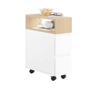 SoBuy Table d'Appoint sur roulettes avec 2 Tiroirs - Table de Chevet Multifonction pour Chambre/Salon - Meuble de Rangement Compact 50x20x61 cm Blanc/Naturel FBT155-WN