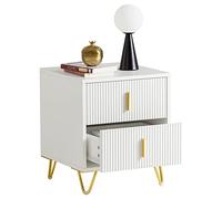 SoBuy Table de Chevet 2 tiroirs Pieds métal doré, 40x40x47 cm Chambre | Table de nuit moderne avec pieds en métal, meuble rangement pour salon et chambre, Blanc, FBT115-W
