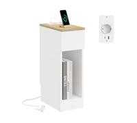 SoBuy Table de Chevet 20cm avec Chargeur et Design de plinthe, 20x35x60cm | Table de Nuit Table d'appoint etroite, gain de place pour chambre, salon et petits espaces, Blanc, FBT111-E-WN
