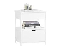 SoBuy Table de Chevet avec 2 Tiroirs et Étagère 45x38x55 cm | Table de Nuit moderne avec rangement pratique, meuble d'appoint pour chambre, Blanc FRG258-II-W