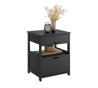 SoBuy Table de Chevet avec 2 tiroirs et étagère, Table de Nuit pour Chambre à Coucher - Meuble de Rangement Moderne L45 x P38 x H55 cm Noir FRG258-SCH