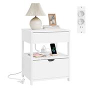 SoBuy Table de Chevet avec 4-en-1 Station de Charge, 45x38x55,5 cm | Table de nuit avec 2 tiroirs pour adultes et adolescents, blanc, pour chambre ou salon, FRG258-II-E-W